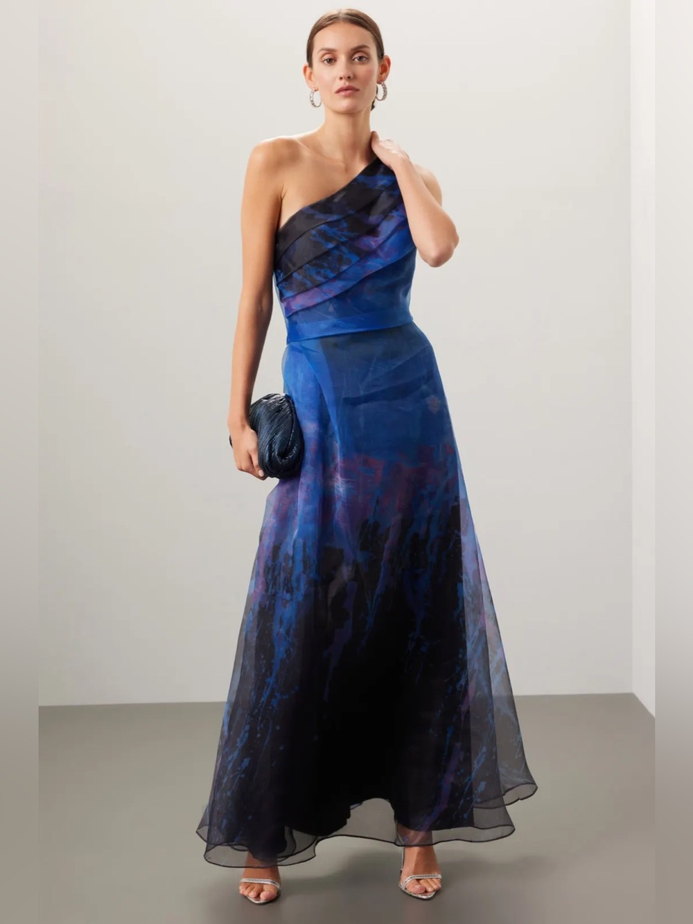 Rene Ruiz Off-Shoulder Blue Organza Gown